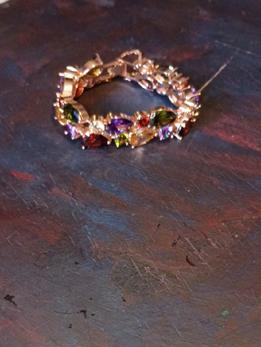 Source Unknown Gold Bracelet with Multicolor Gemstones